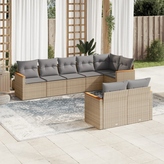 8-delige Loungeset met kussens poly rattan beige