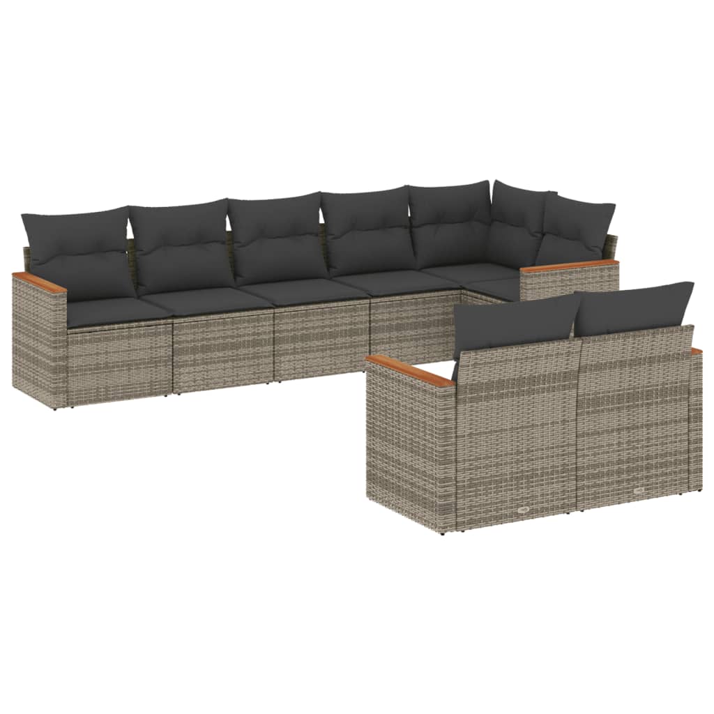 8-delige Loungeset met kussens poly rattan grijs