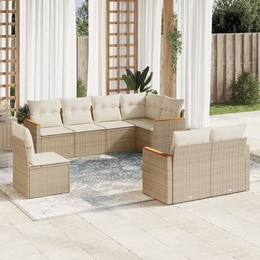 8-delige Loungeset met kussens poly rattan beige