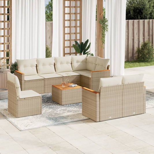 9-delige Loungeset met kussens poly rattan beige