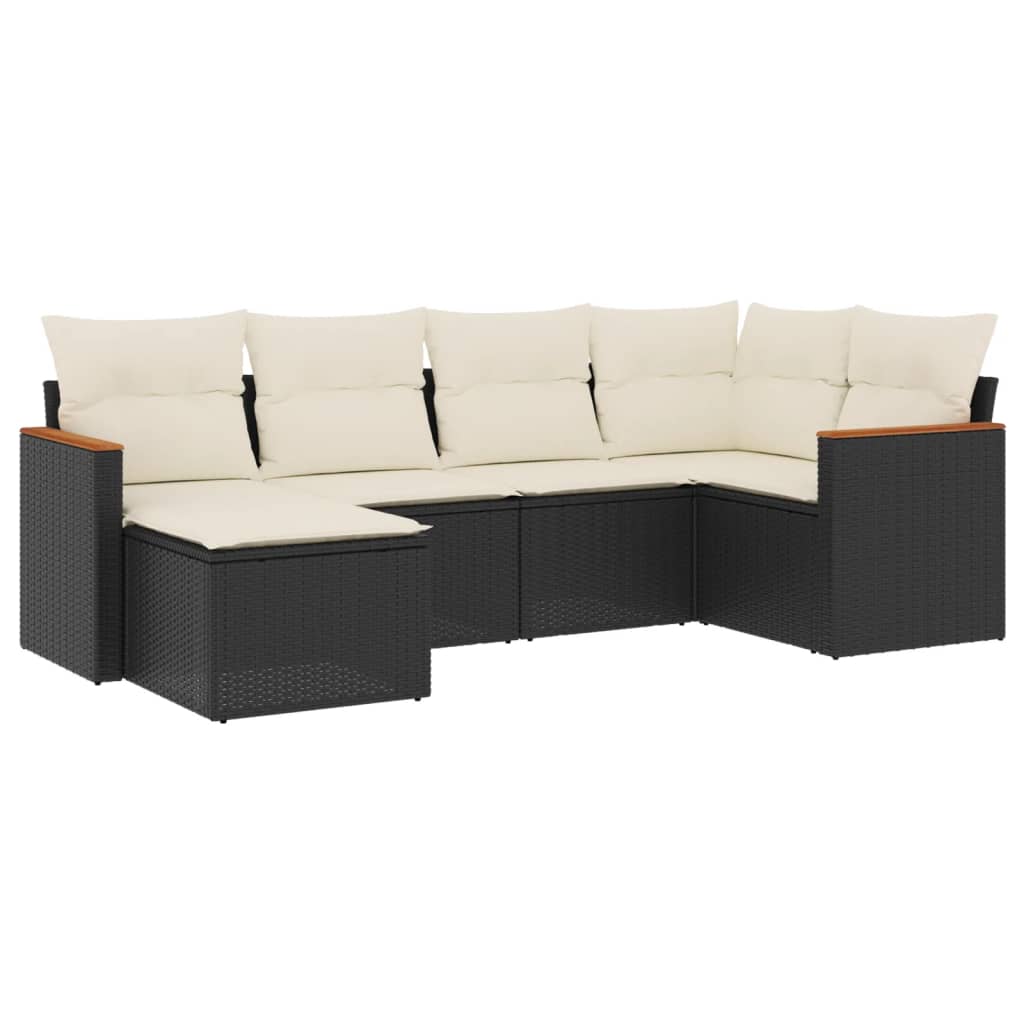 6-delige Loungeset met kussens poly rattan zwart