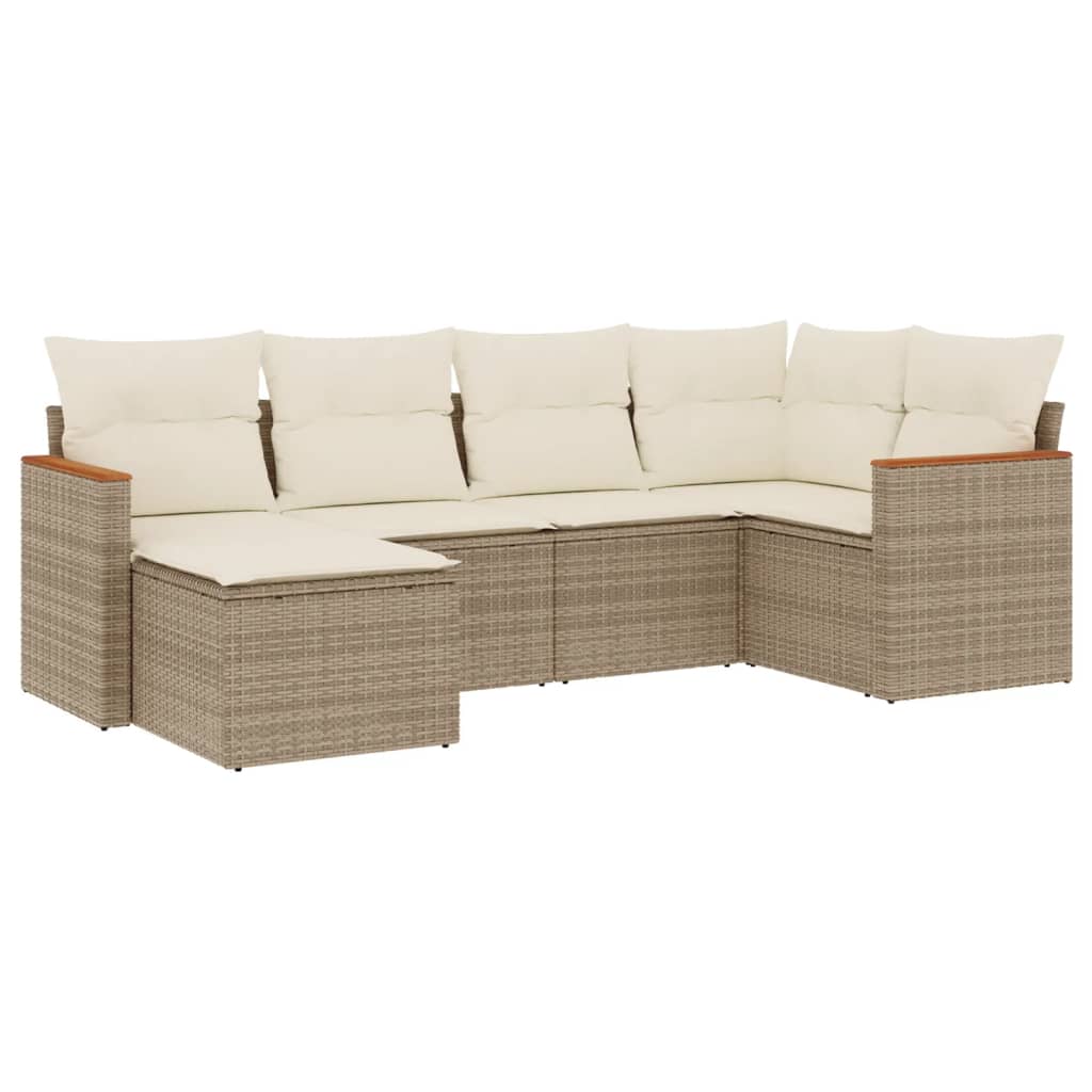 6-delige Loungeset met kussens poly rattan beige