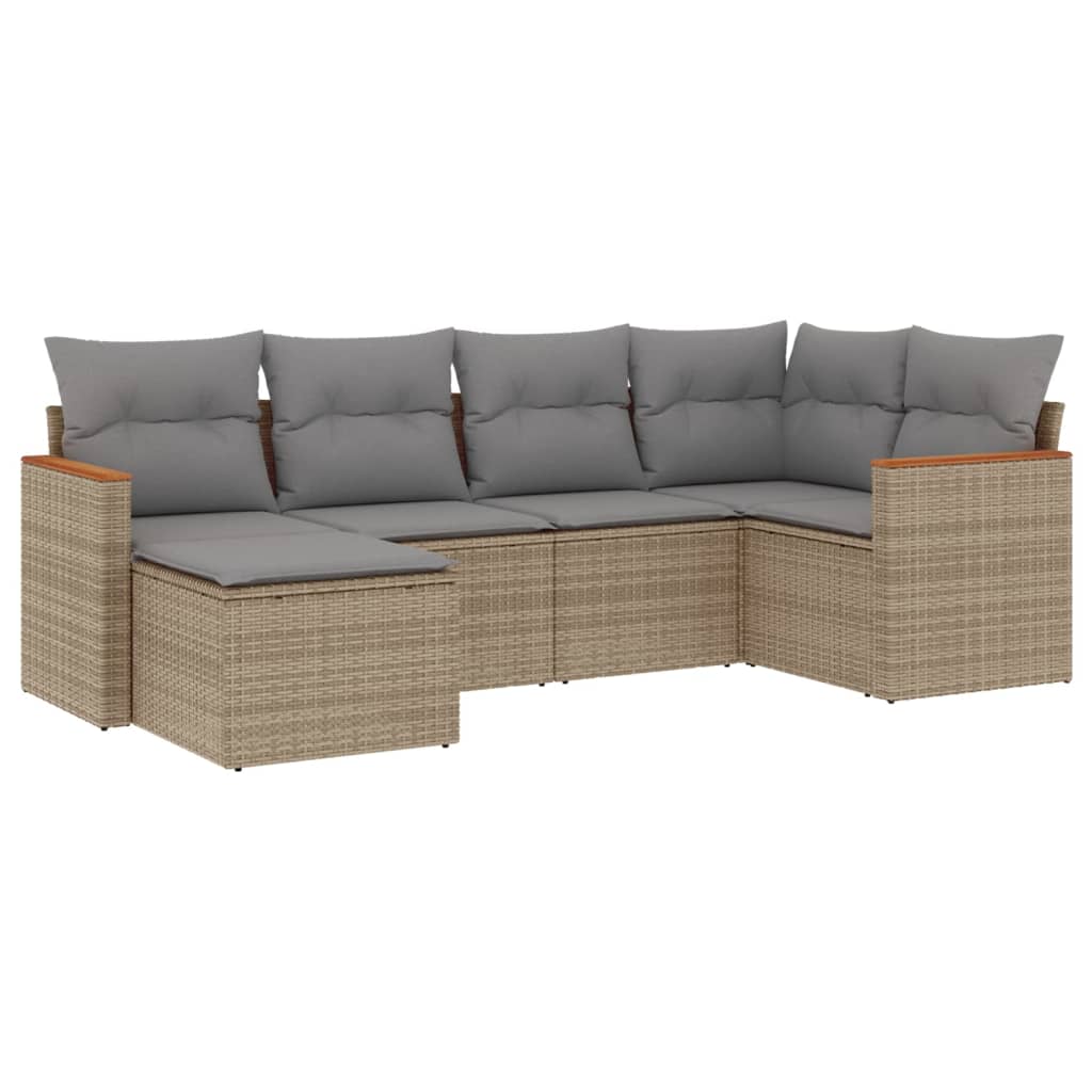 6-delige Loungeset met kussens poly rattan beige