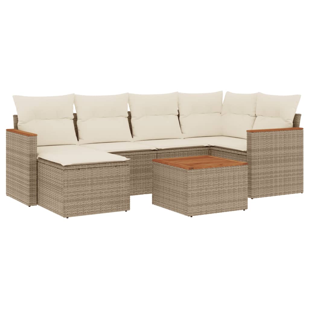 7-delige Loungeset met kussens poly rattan beige