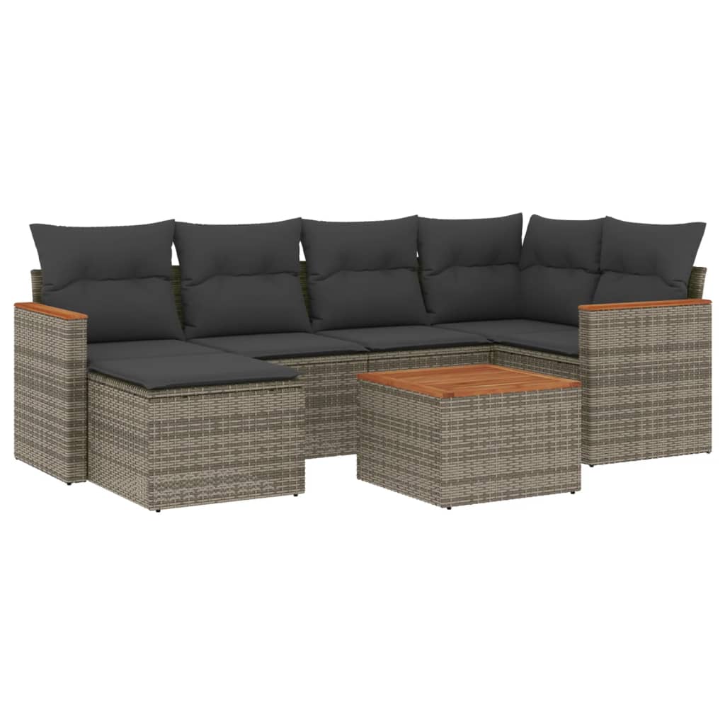 7-delige Loungeset met kussens poly rattan grijs