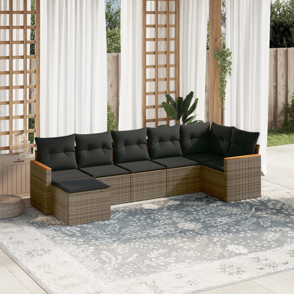 7-delige Loungeset met kussens poly rattan grijs