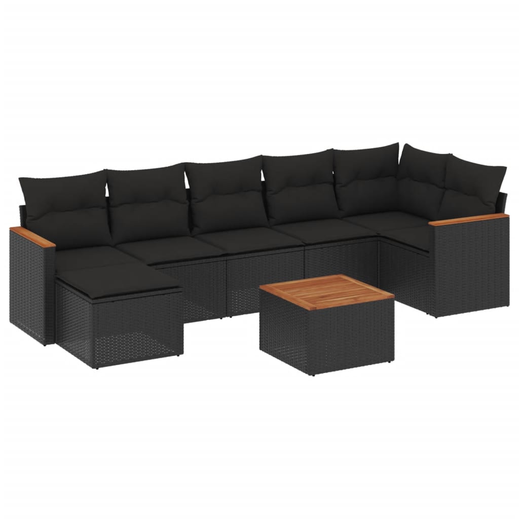 8-delige Loungeset met kussens poly rattan zwart