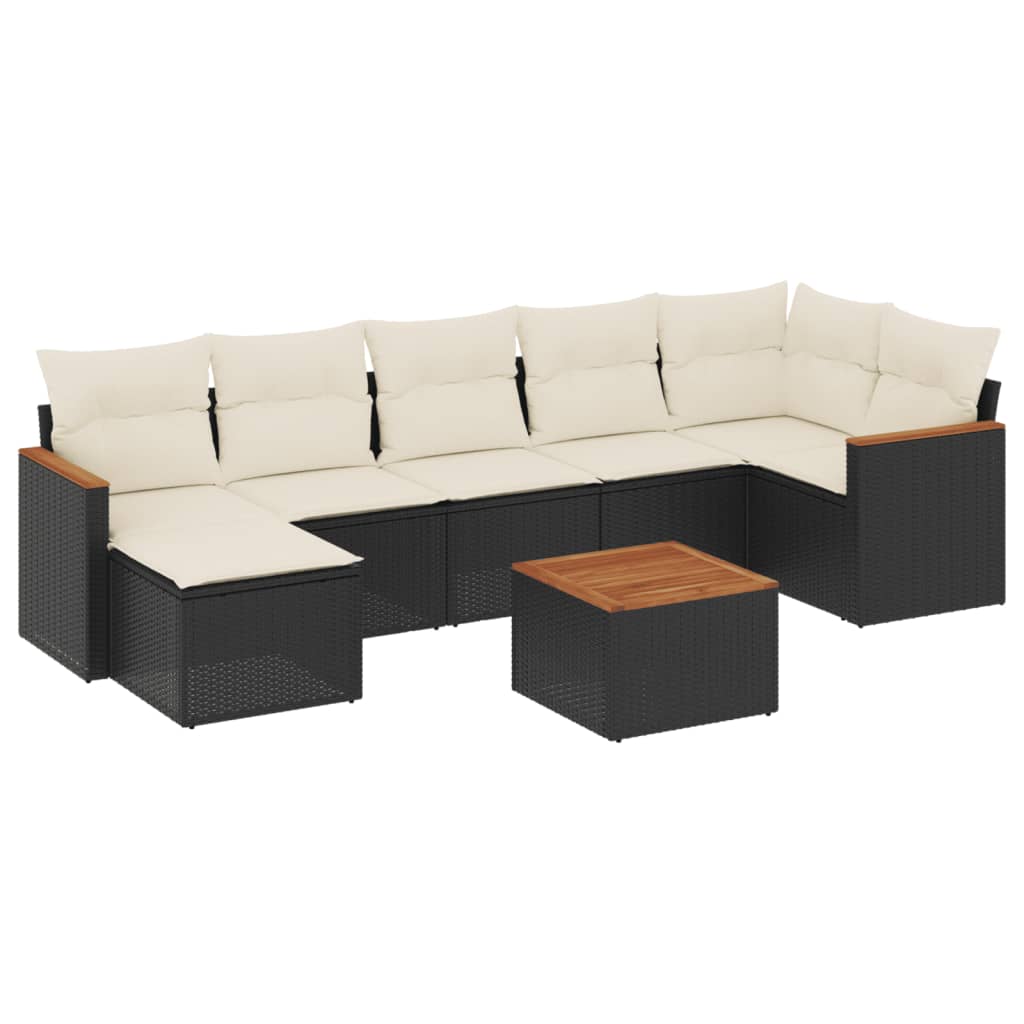 8-delige Loungeset met kussens poly rattan zwart