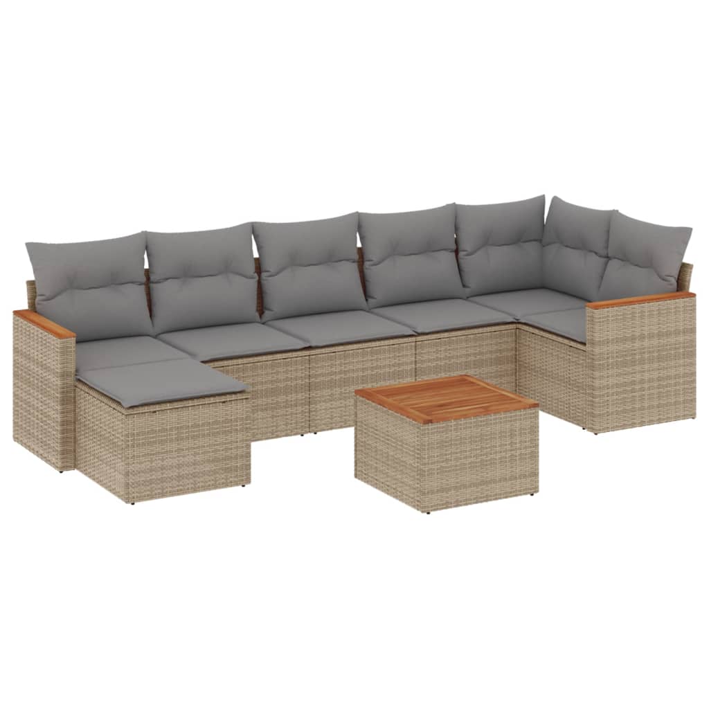 8-delige Loungeset met kussens poly rattan beige