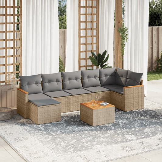 8-delige Loungeset met kussens poly rattan beige