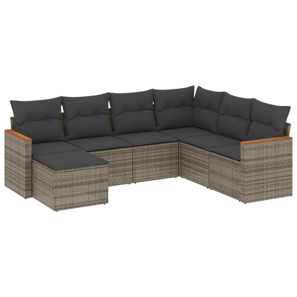 7-delige Loungeset met kussens poly rattan grijs