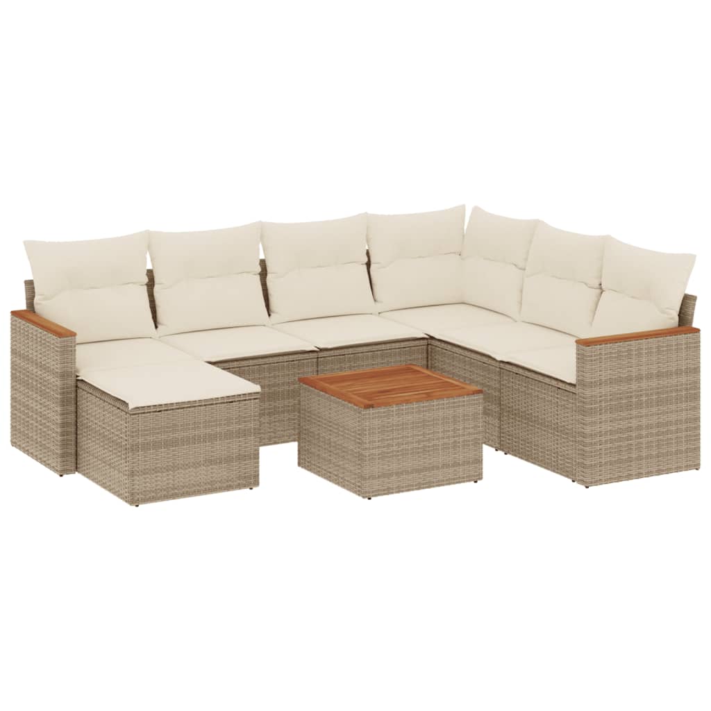 8-delige Loungeset met kussens poly rattan beige