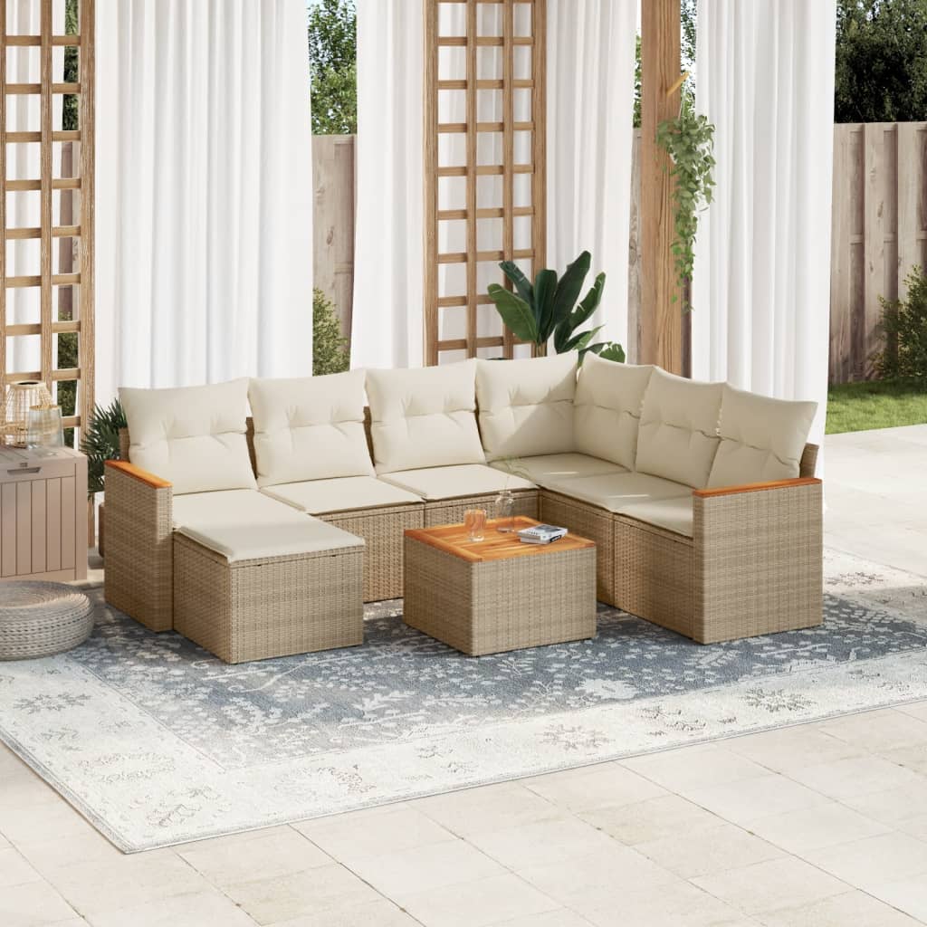 8-delige Loungeset met kussens poly rattan beige