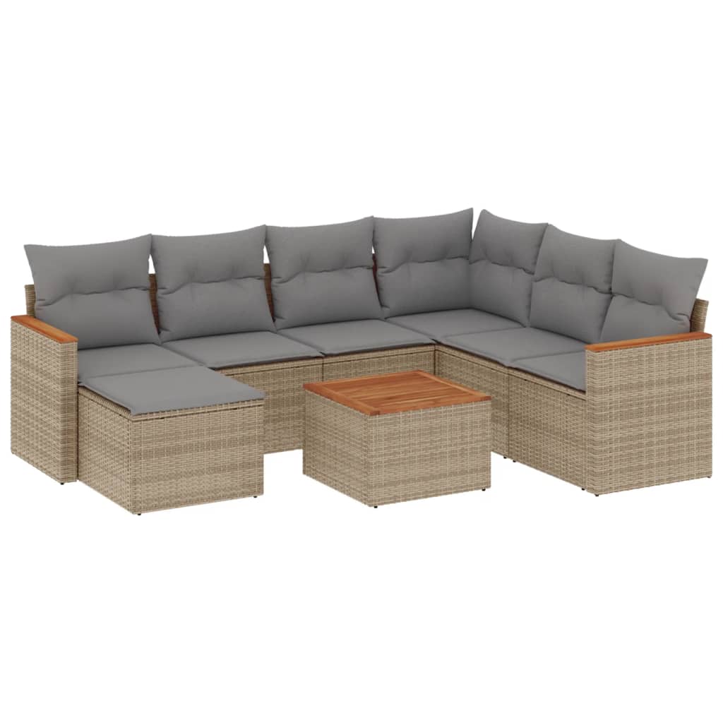 8-delige Loungeset met kussens poly rattan beige