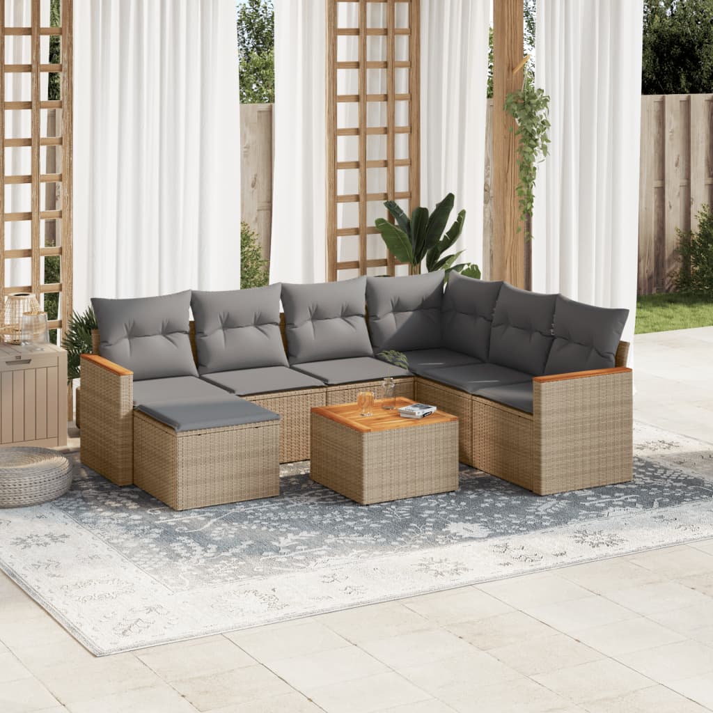 8-delige Loungeset met kussens poly rattan beige