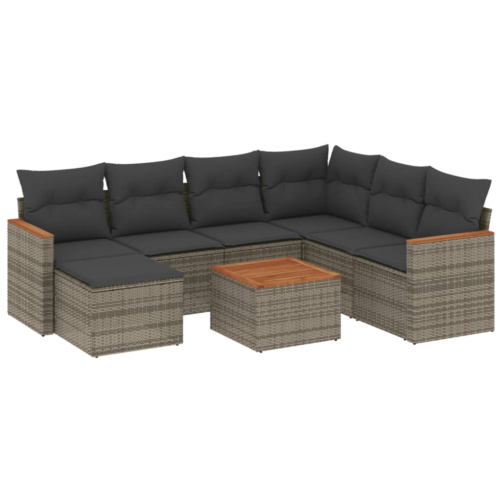 8-delige Loungeset met kussens poly rattan grijs