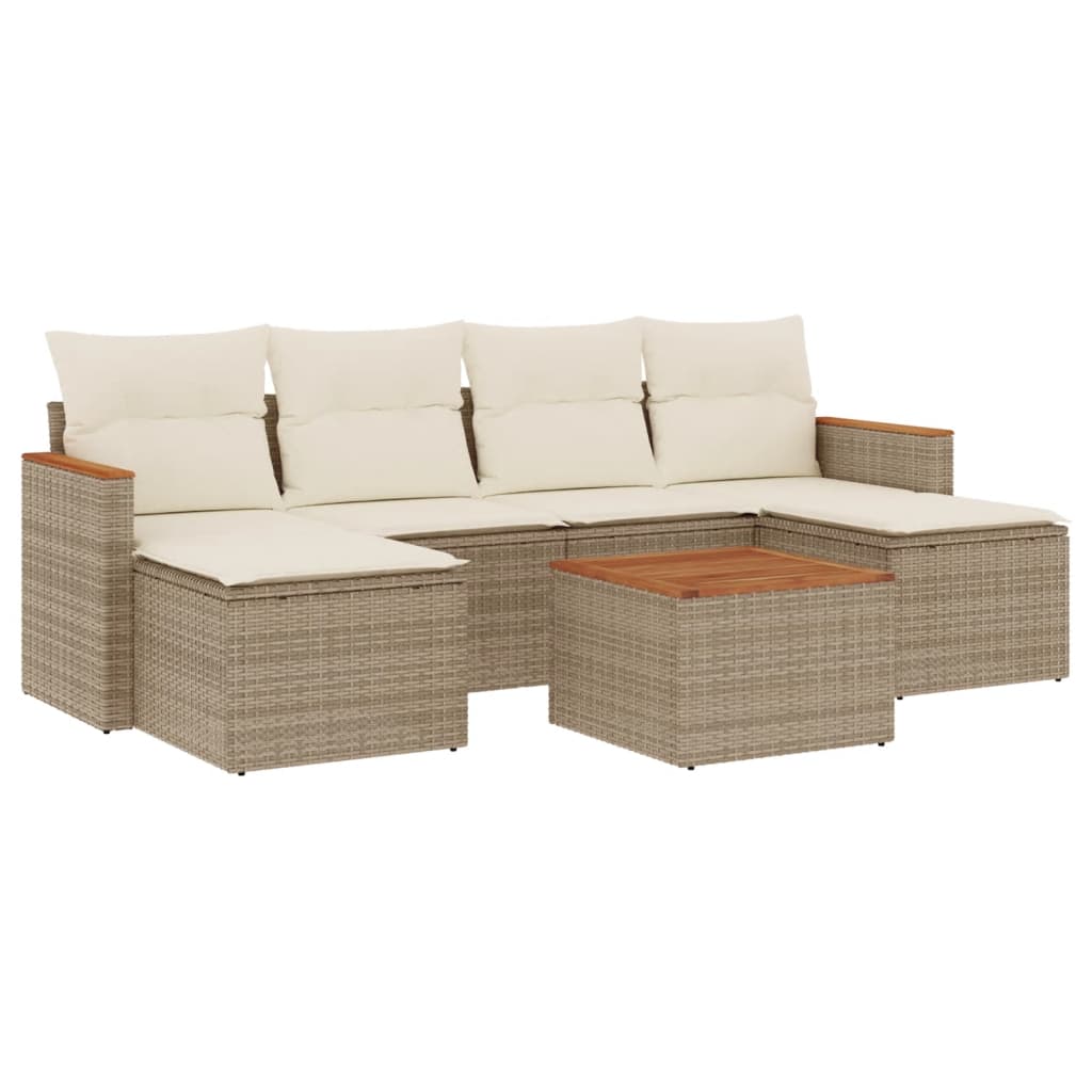 7-delige Loungeset met kussens poly rattan beige