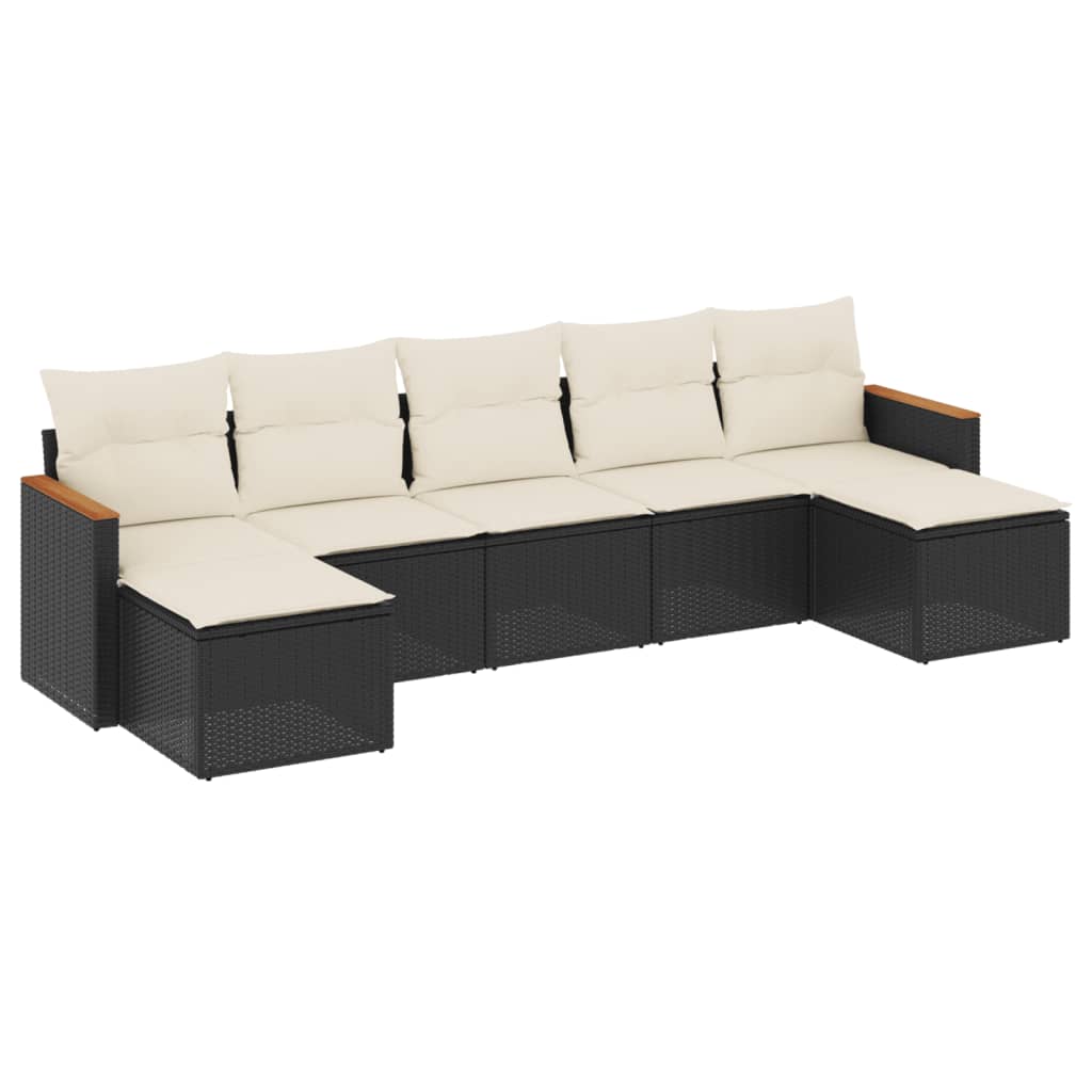 7-delige Loungeset met kussens poly rattan zwart