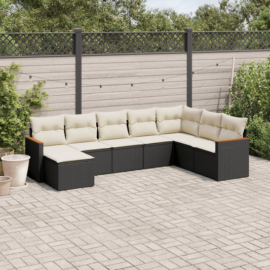 8-delige Loungeset met kussens poly rattan zwart