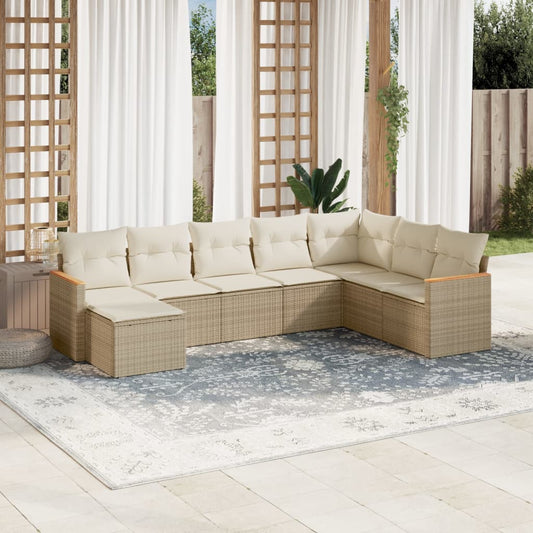 8-delige Loungeset met kussens poly rattan beige