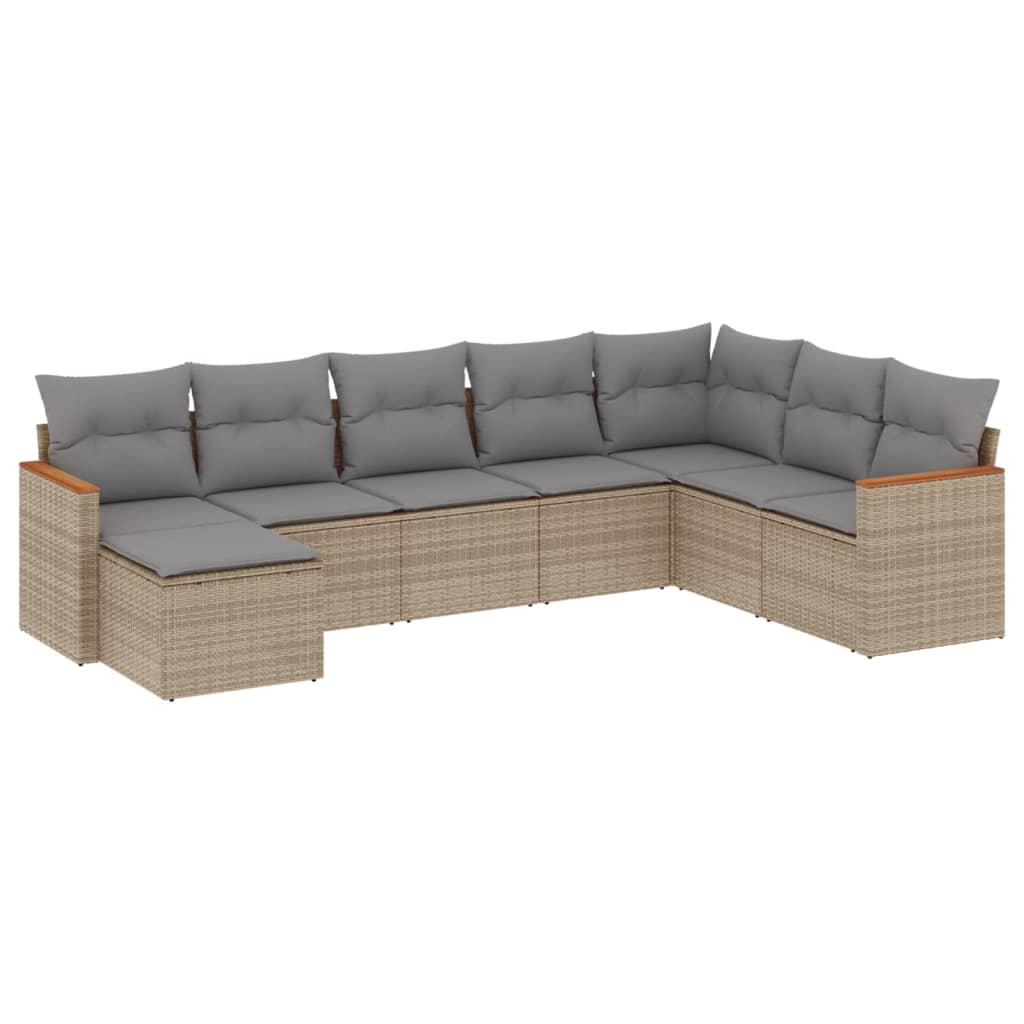 8-delige Loungeset met kussens poly rattan beige