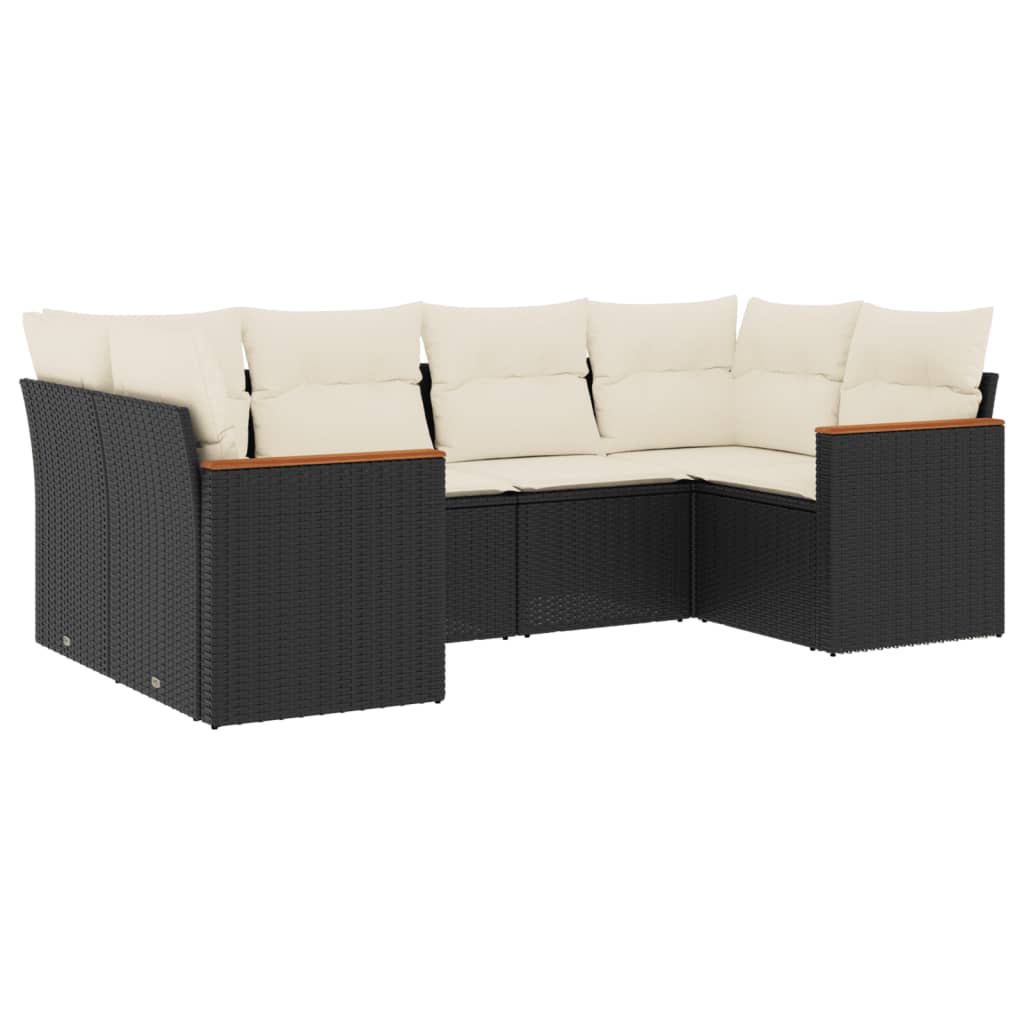 6-delige Loungeset met kussens poly rattan zwart