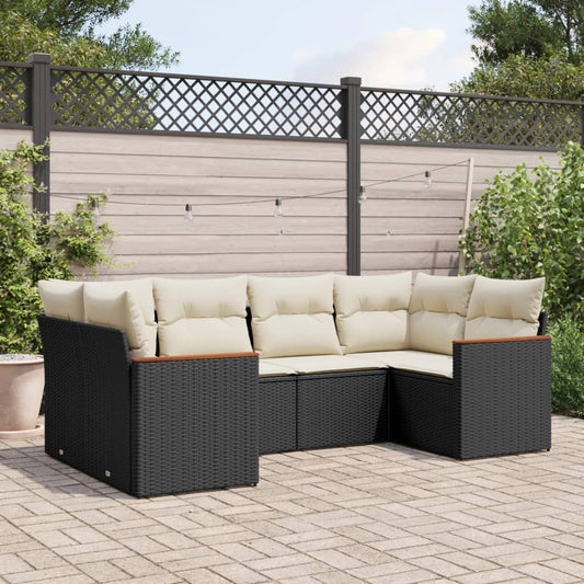 6-delige Loungeset met kussens poly rattan zwart