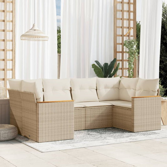 6-delige Loungeset met kussens poly rattan beige