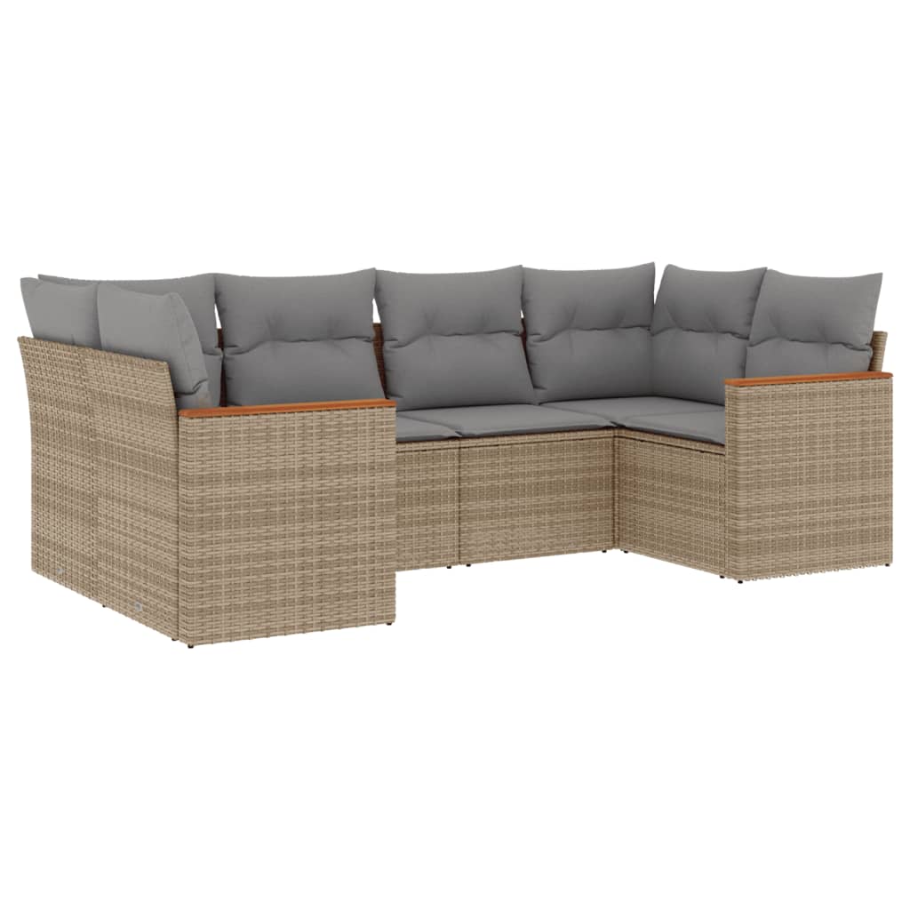 6-delige Loungeset met kussens poly rattan beige