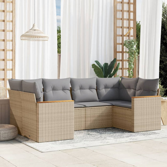 6-delige Loungeset met kussens poly rattan beige