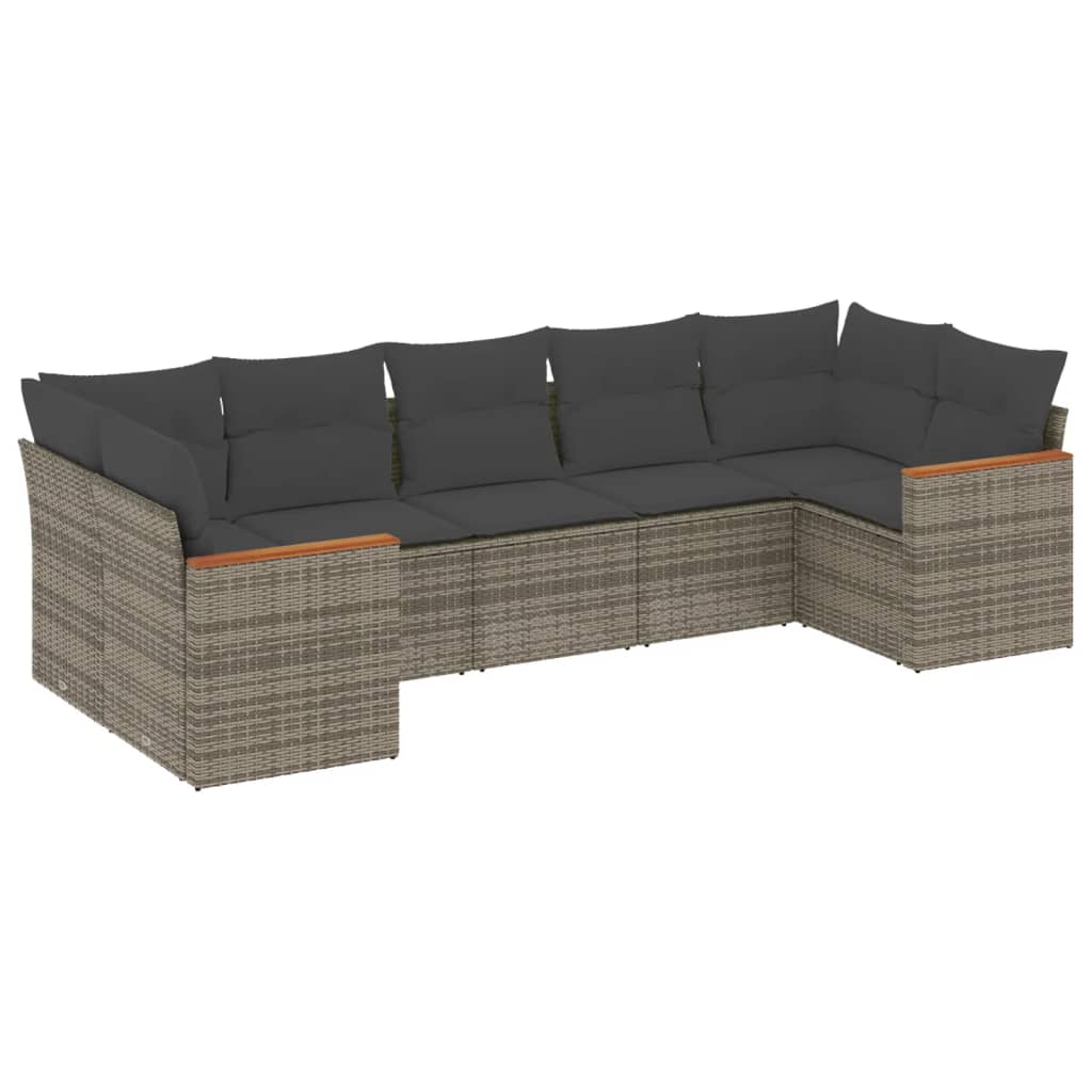 7-delige Loungeset met kussens poly rattan grijs