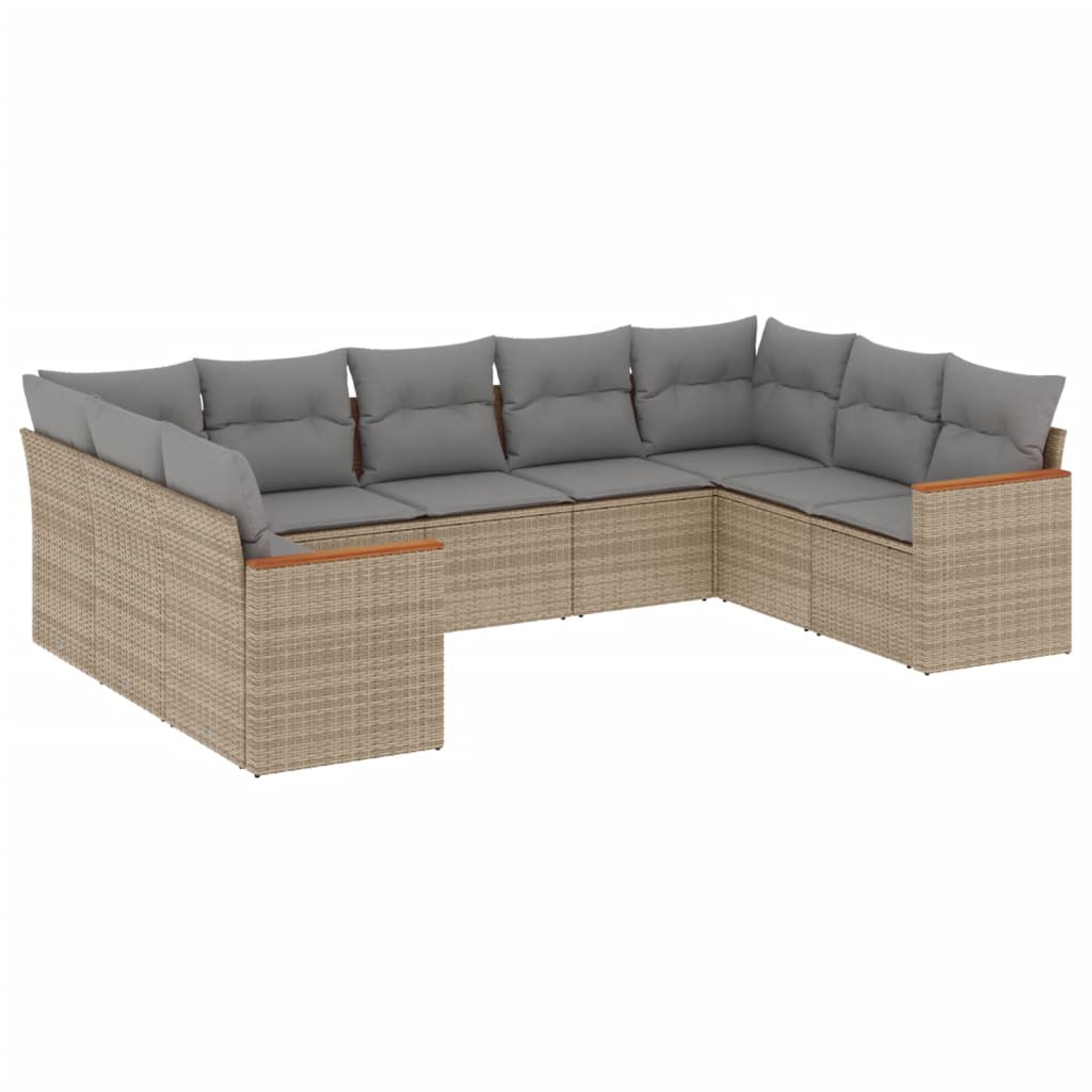 9-delige Loungeset met kussens poly rattan beige