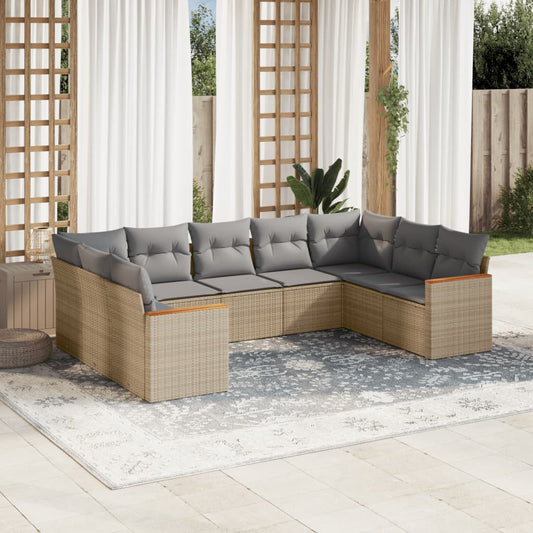 9-delige Loungeset met kussens poly rattan beige