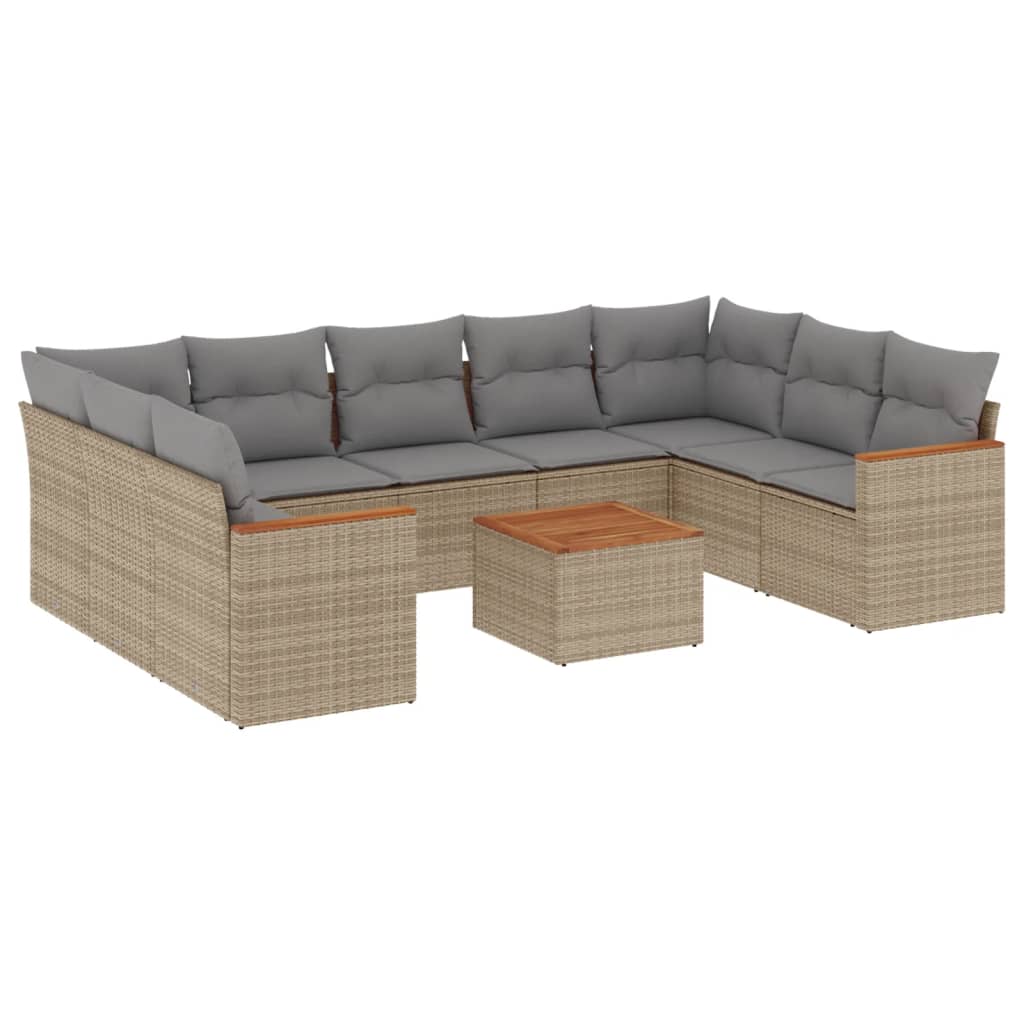 10-delige Loungeset met kussens poly rattan beige