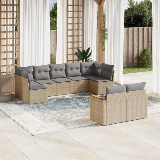 9-delige Loungeset met kussens poly rattan beige