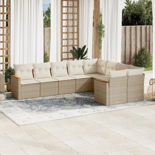 9-delige Loungeset met kussens poly rattan beige