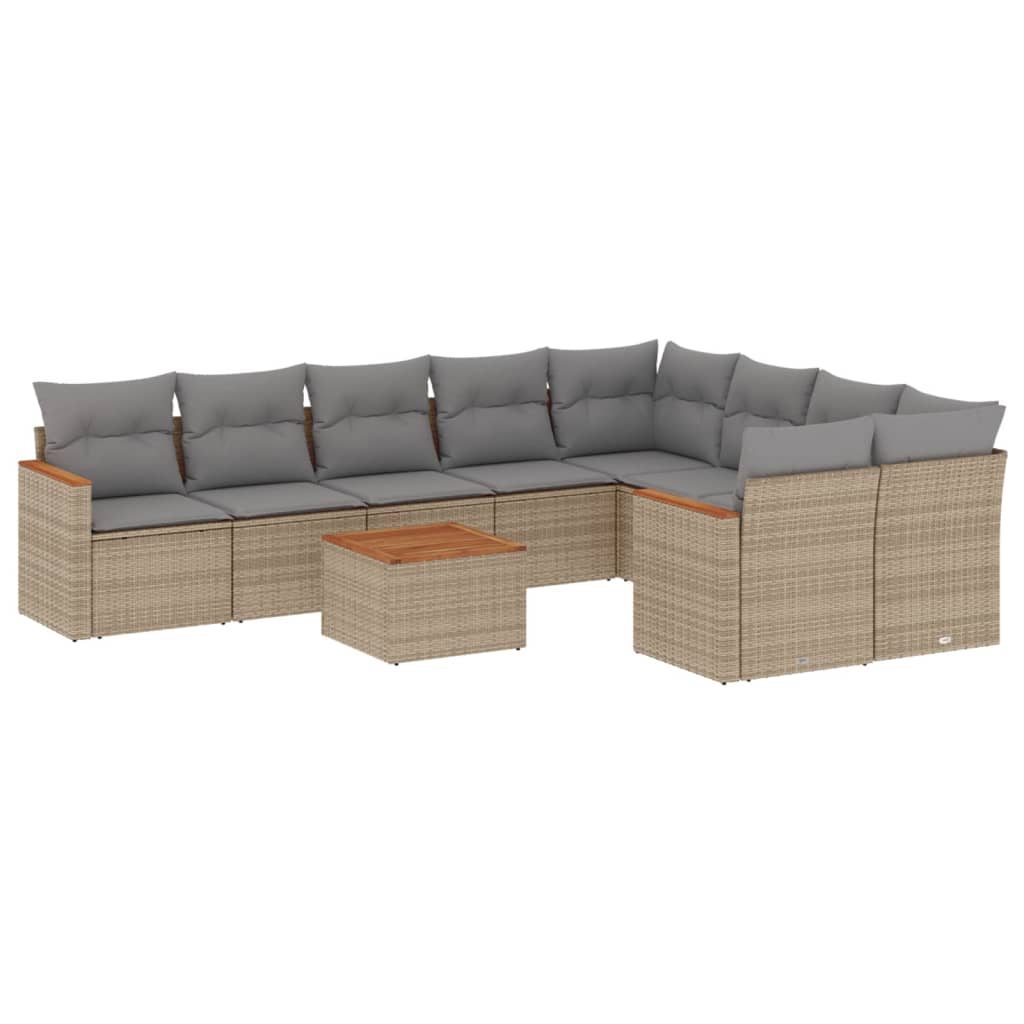 10-delige Loungeset met kussens poly rattan beige