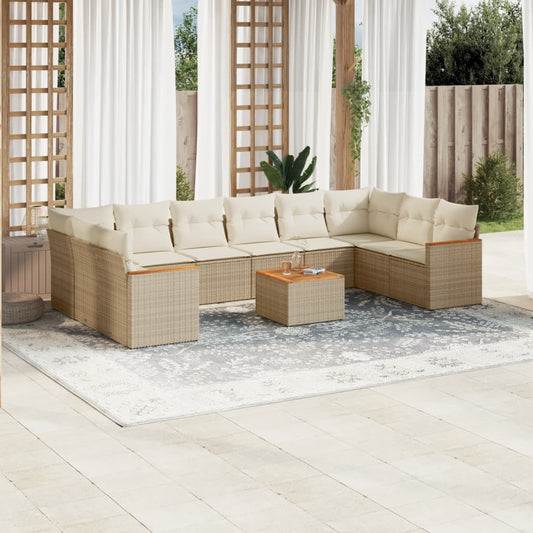 11-delige Tuinset met kussens poly rattan beige