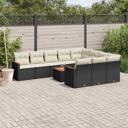 11-delige Loungeset met kussens poly rattan zwart