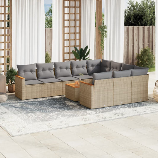 11-delige Tuinset met kussens poly rattan beige