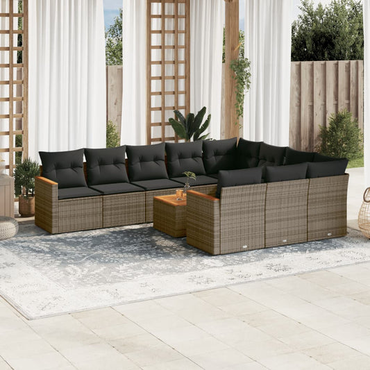 11-delige Loungeset met kussens poly rattan grijs