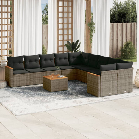 11-delige Loungeset met kussens poly rattan grijs