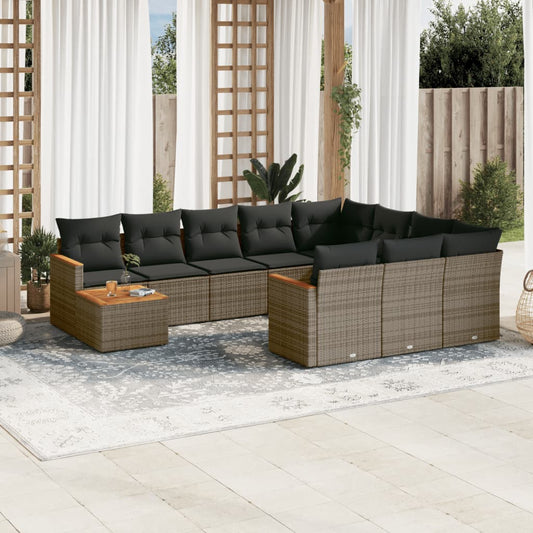 11-delige Loungeset met kussens poly rattan grijs