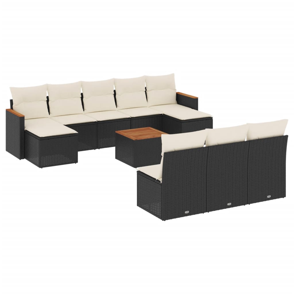 11-delige Loungeset met kussens poly rattan zwart