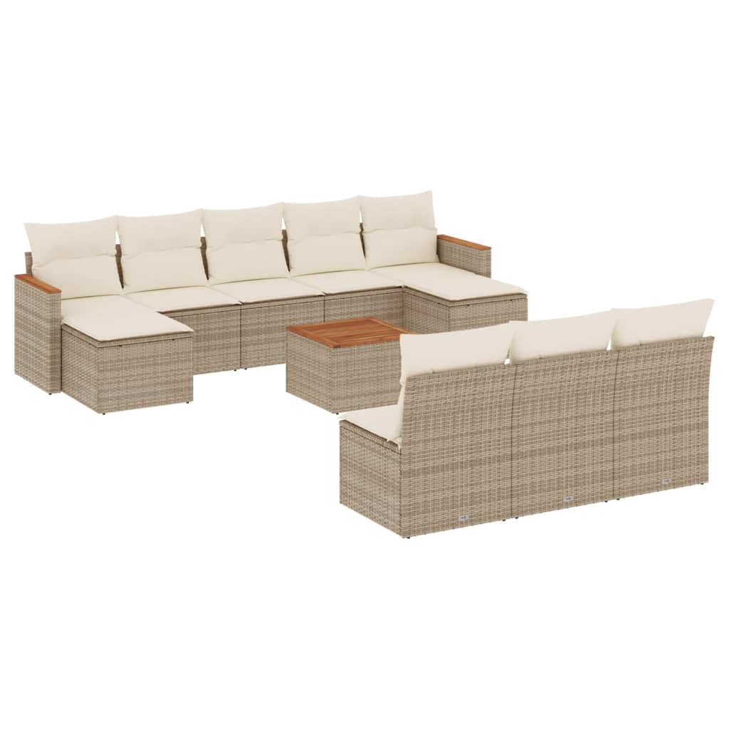 11-delige Tuinset met kussens poly rattan beige