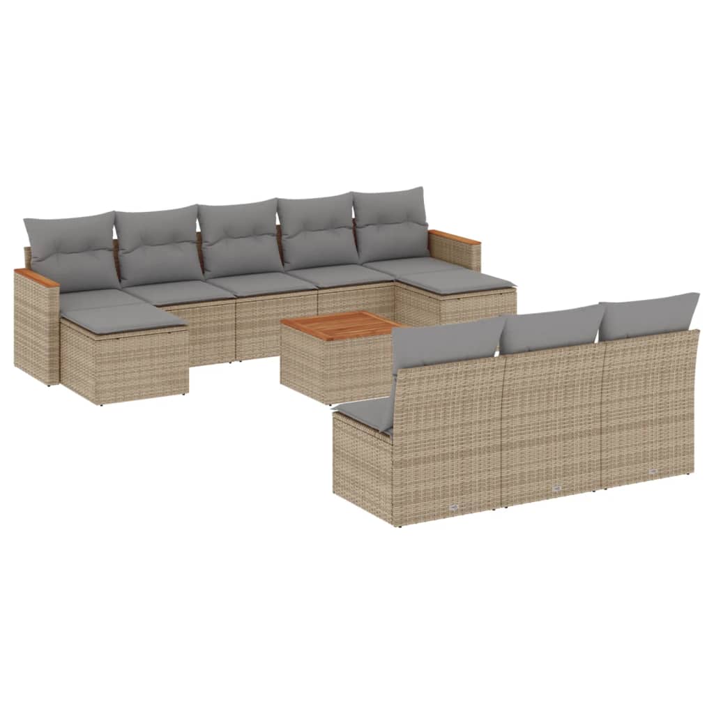 11-delige Tuinset met kussens poly rattan beige