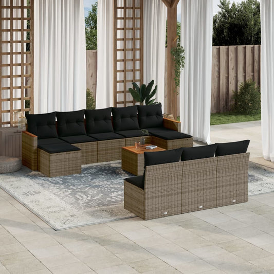 11-delige Loungeset met kussens poly rattan grijs