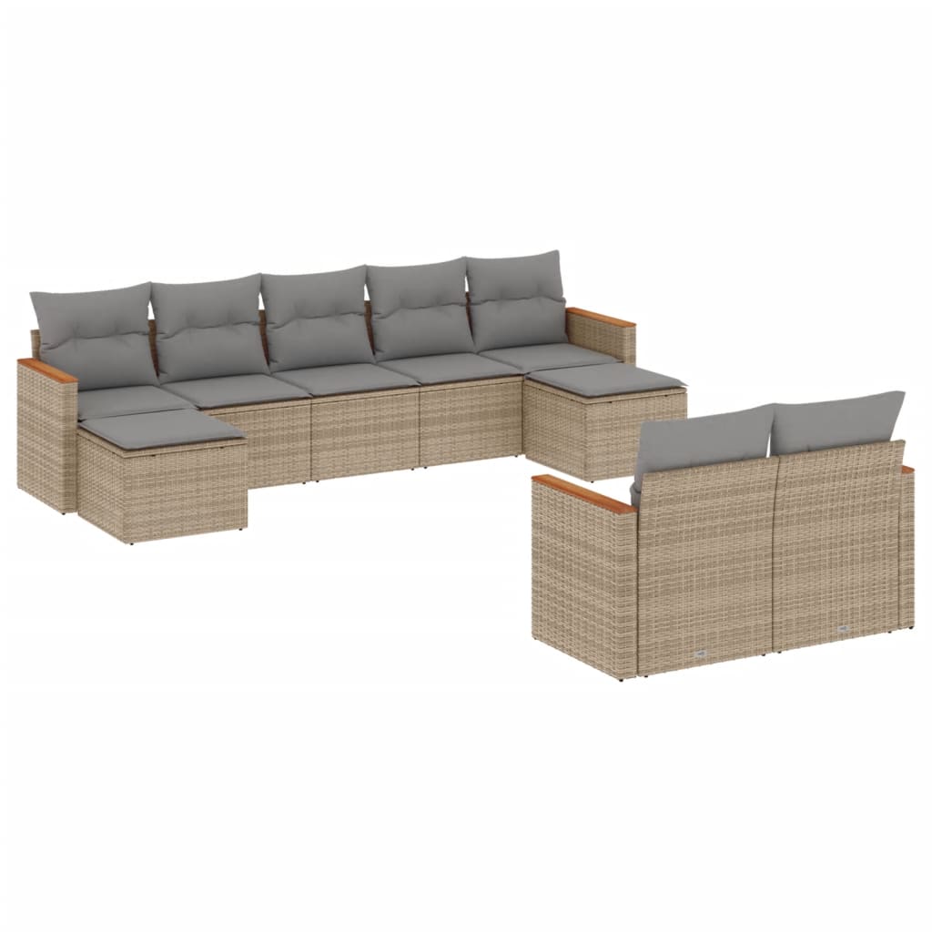 9-delige Loungeset met kussens poly rattan beige