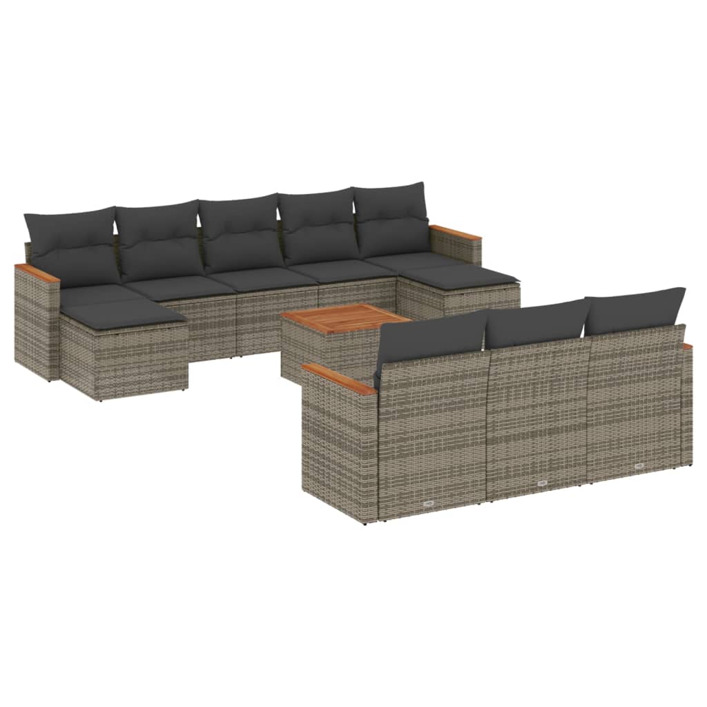 11-delige Loungeset met kussens poly rattan grijs