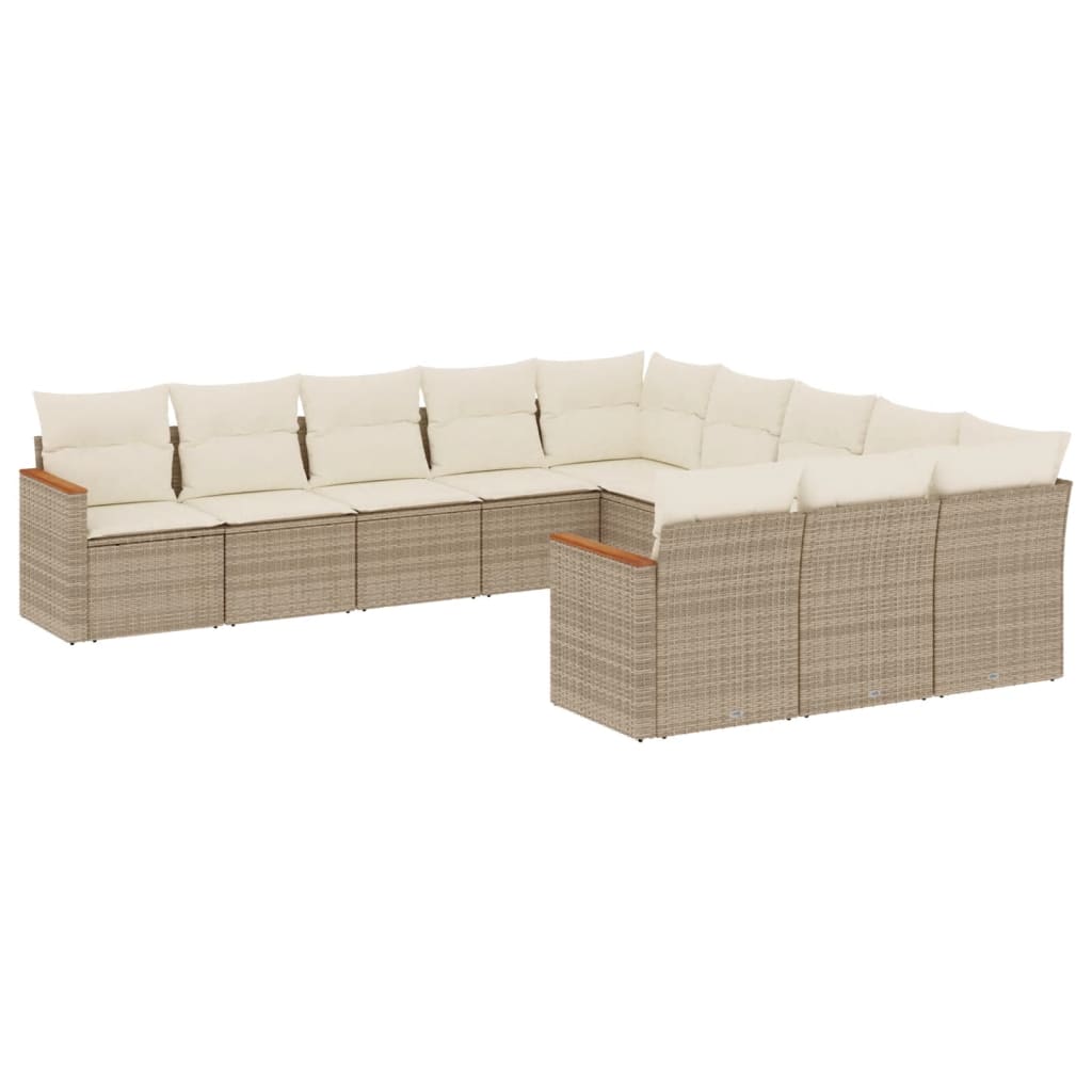 11-delige Tuinset met kussens poly rattan beige